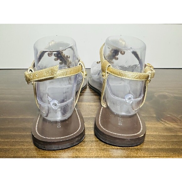 Diane Von Furstenberg Gold Brown Flat‎ Thong Sandals Ankle Strap Women's 8.5 - Picture 3 of 13